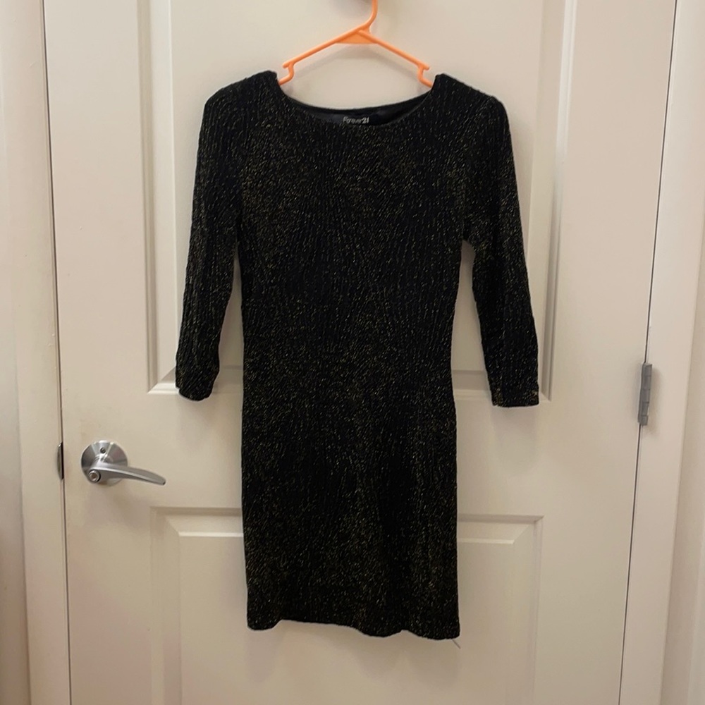 Black and gold long sleeve mini dress